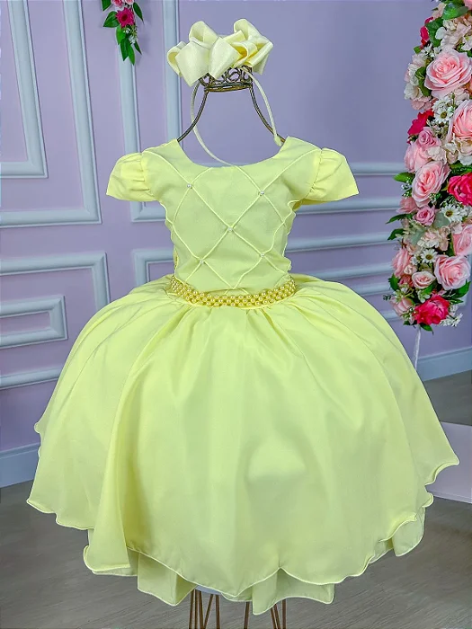Vestido Luxo Encanto Pérola Amarelo Candy