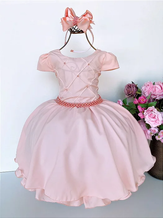 Vestido Luxo Encanto Pérola Salmão