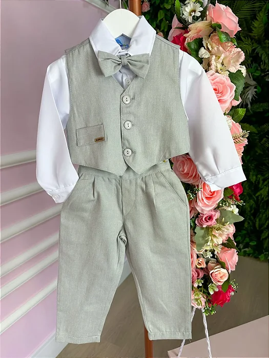 Conjunto Social Encanto Oxford Colete Cinza