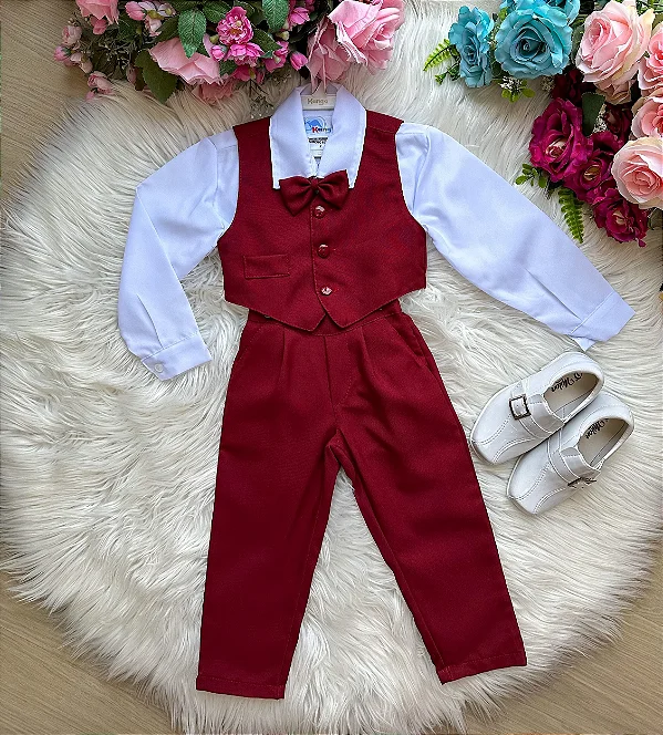 Conjunto Social Encanto Oxford Colete Marsala