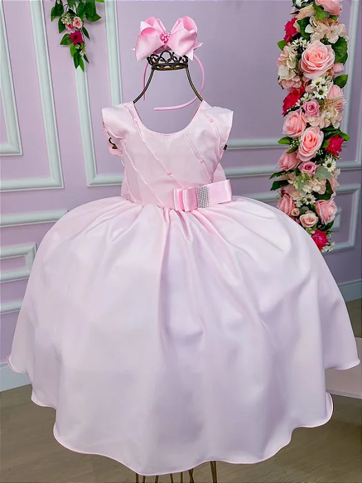 Vestido Luxo Encanto Kau Laços Rosa
