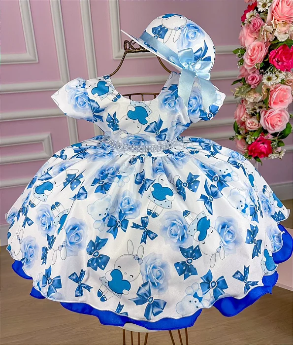 Vestido Encanto Julia com Chapéu Azul