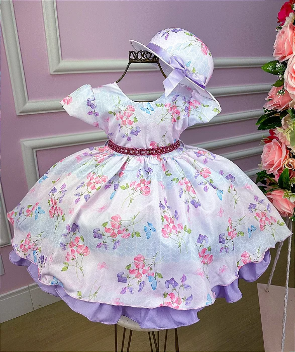Vestido Encanto Julia com Chapeu Lilás