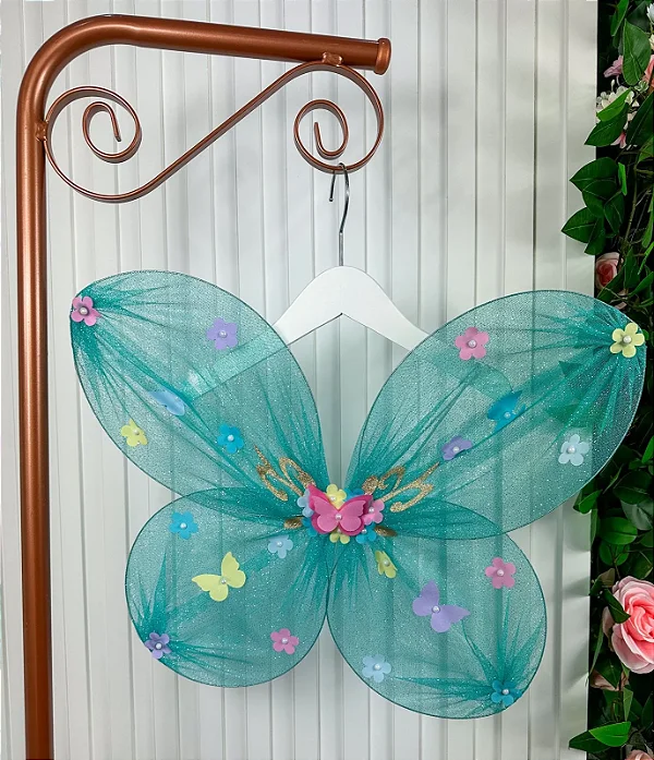 Asa de Borboleta Fadinha Infantil Verde Tiffany