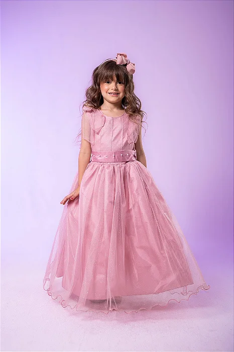 Vestido Luxo Encanto Longo Rosa Chá