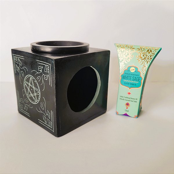 Aromatizante a vela de pedra sabão + Óleo aromático de Salvia Branca