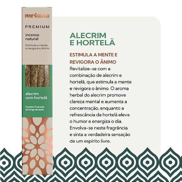 Incenso Natural -Alecrim e Hortelã - Sem Carvão - Vegano