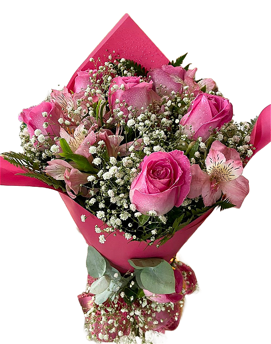 Buquê Rosa Com 6 Rosas