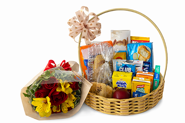 Cesta de Presente com flores e Café da Man