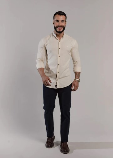 CAMISA VICENZA LINHO MANGA LONGA GOLA PADRE VIÉS OFF