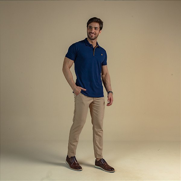 POLO VICENZA PIQUET MASCULINA VIÉS MARINHO