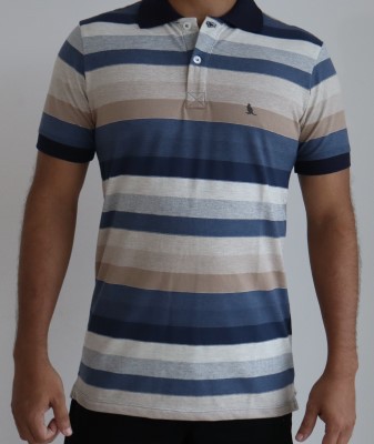 CAMISA POLO PREMIUM LISTRADA AZUL / CAQUI EDGE