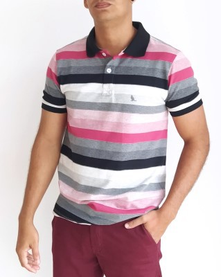 CAMISA POLO PREMIUM LISTRADA ROSA / CAQUI EDGE