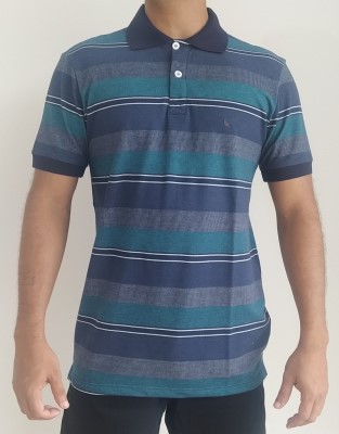 CAMISA POLO PREMIUM LISTRADA AZUL / VERDE ÁGUA EDGE