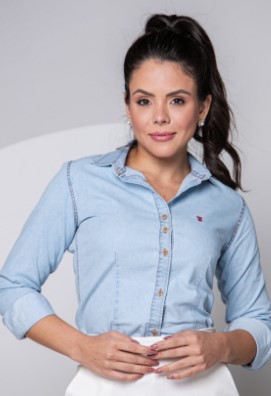 CAMISA FEMININA SOCIAL MANGA LONGA JEANS TÓQUIO