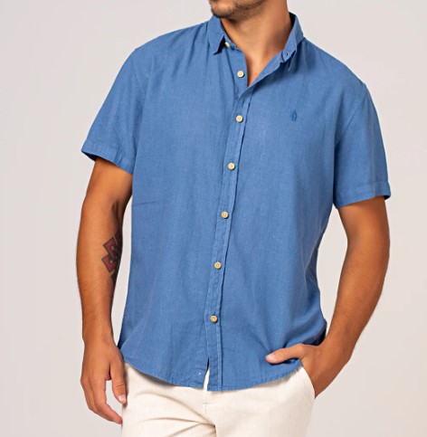 CAMISA LINHO MC ANKOR AZUL JEANS ESCURO