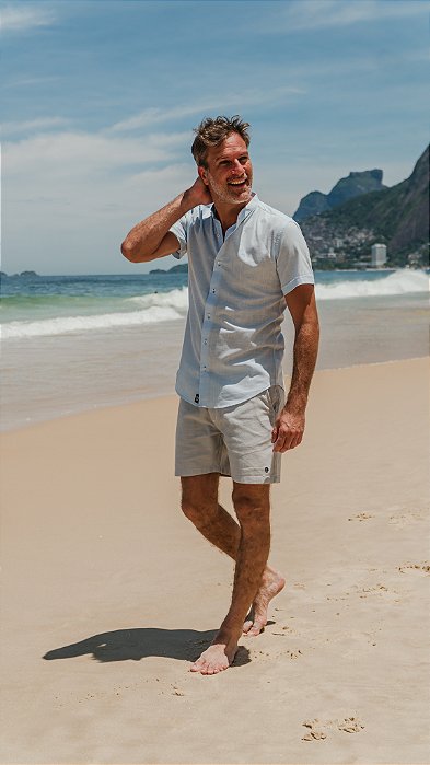 CAMISA MANGA CURTA GOLA PADRE COPACABANA VERDE ÁGUA