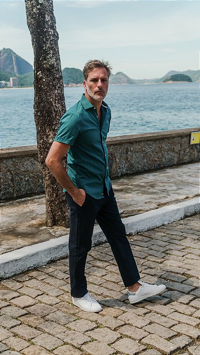 CAMISA MANGA CURTA QUADRICULADA LARANJEIRAS VERDE