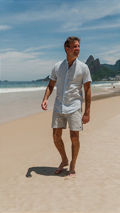 CAMISA MANGA CURTA GOLA PADRE LEME AZUL CLARO