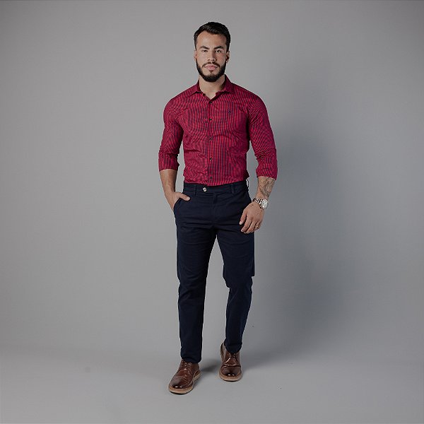 CAMISA VICENZA MANGA LONGA ALGODÃO EGÍPCIO VICHY VERMELHA