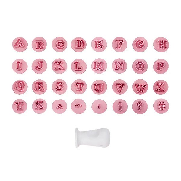 Kit Carimbos Letras Fofas Rosa Bebê 33 Peças 2cm
