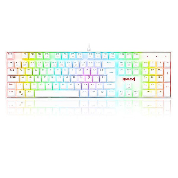 Teclado Mecânico Gamer Redragon Mitra K551W, LED, Switch Redragon MK2 Blue, ABNT2, Branco - K551W (BLUE)