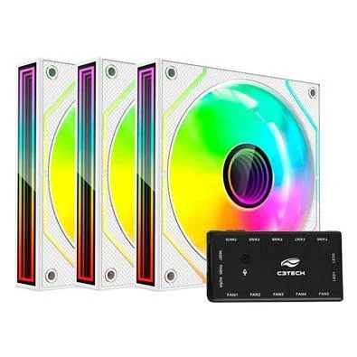 KIT FAN CONTROLADORA BRANCO RGB 4 UNI F9-L310RGB C3TECH