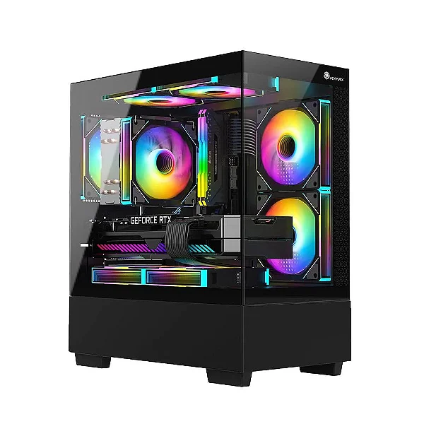 Gabinete Gamer Mymax kyrios Mid tower com 3 Fans RGB Lateral e Frontal em Vidro - MCA-K40-BK