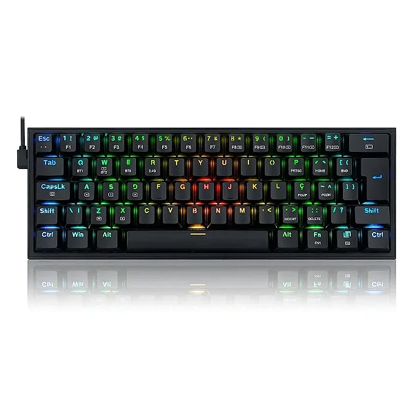 Teclado Mecânico Gamer Redragon Fizz Pro RGB, SEM FIO Preto, Switch Brown, Layout 60%, ABNT2 - K616-RGB-B (PT-BROWN)