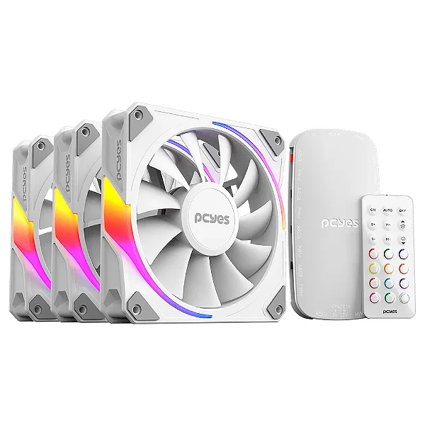 KIT FAN 3 UNIDADES COM CONTROLADORA PCYES SANGUE FRIO 3 BRANCO