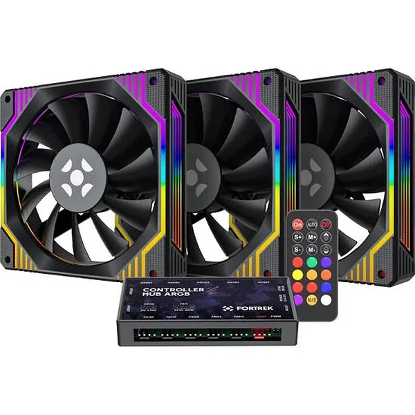Kit Cooler Gamer Gabinete Fortrek Frosty Argb 120mm C/3 Fans LED PRETO