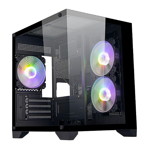 Gabinete Bluecase Gamer Soul PRO BG-052, Frontal e Lateral em Vidro Temperado, 3 Fans 120mm ARGB, Mid Tower Preto