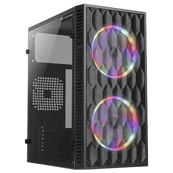 Gabinete Gamer Hive BG-057 Preto Mini Tower Com 2 Fans Rainbow RGB 120mm - Bluecase