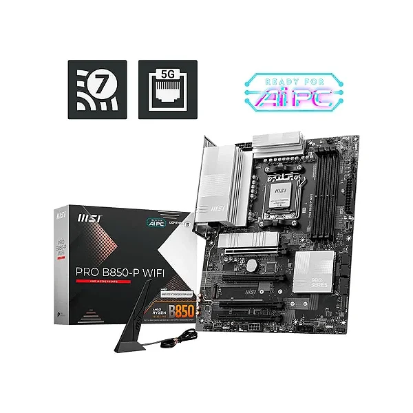 Placa Mãe MSI PRO B850-P WIFI, AMD, Socket AM5, ATX, DDR5 UDIMM, Wi-Fi 7, Preto - PROB850PWIFI