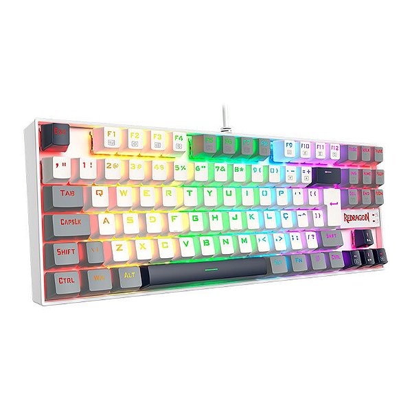 Teclado Mecanico Redragon Kumara, RGB, ABNT2, Switch Marrom, Branco/Preto/Cinza, K552WGL-RGB-PT-BROWN