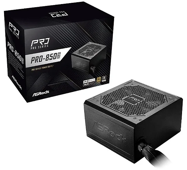 Fonte de Alimentação ASRock Pro 850W, 80 Plus, Gold, Preto - PRO-850G