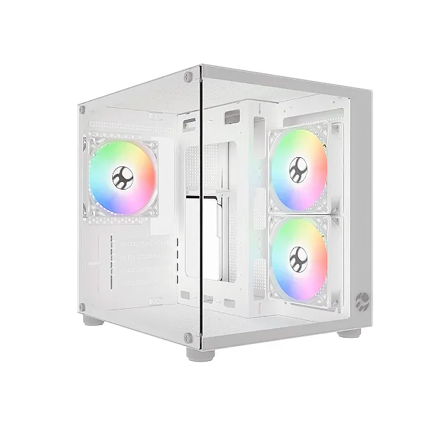 Gabinete Gamer Aquário com 03 Fans RGB BRANCO Cubo Bluecase BG-064 PURE PRO