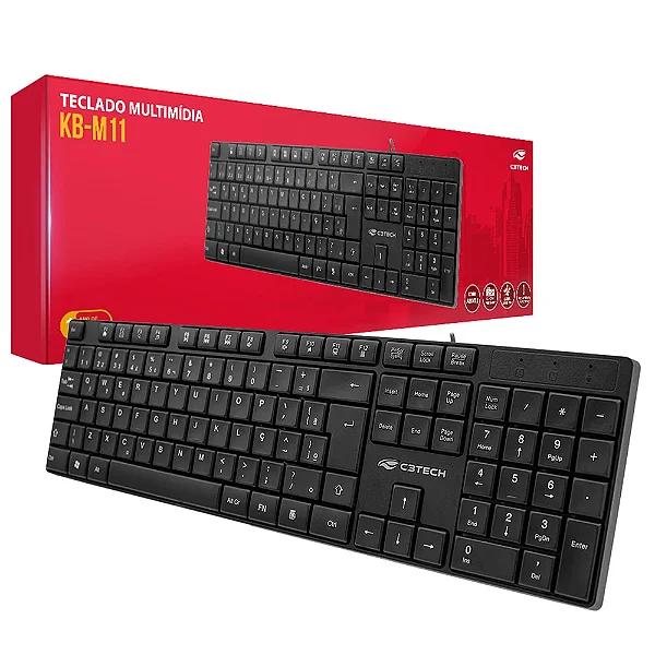 Teclado C3Tech, USB, ABNT2, Multimídia, Preto - KB-M11BK