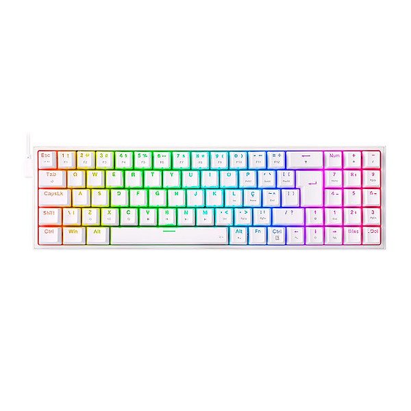 Teclado Mecanico Gamer Redragon Pollux, RGB, Switch Brown, Branco, K628-RGB-W-PT-BROWN