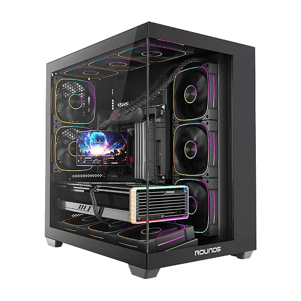 GABINETE GAMER ROUND5 ASUKA BLACK (ATX / CUBO / FRONTAL VIDRO / SEM FAN)
