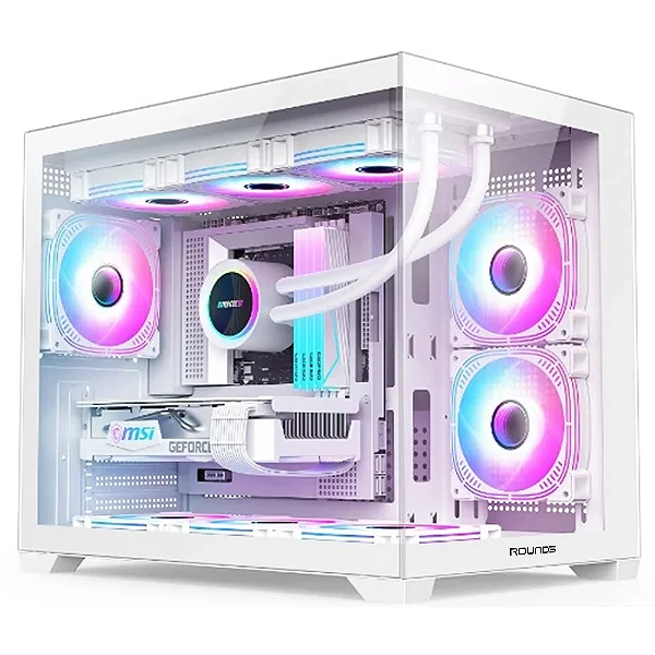 GABINETE GAMER ROUND5 BLAST WHITE (M-ATX / AQUARIO / FRONTAL VIDRO / SEM FAN)