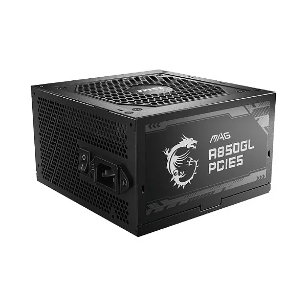 Fonte de Alimentação MSI MAG A850GLS, 850W, 80 Plus Gold, Modular, PFC Ativo, Com Cabo, Preto - MAGA850GLS