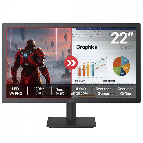 MONITOR LG GAMER 22" FHD VA 120HZ 1MS HDMI HDR10 - 22U403A-B.AWZM