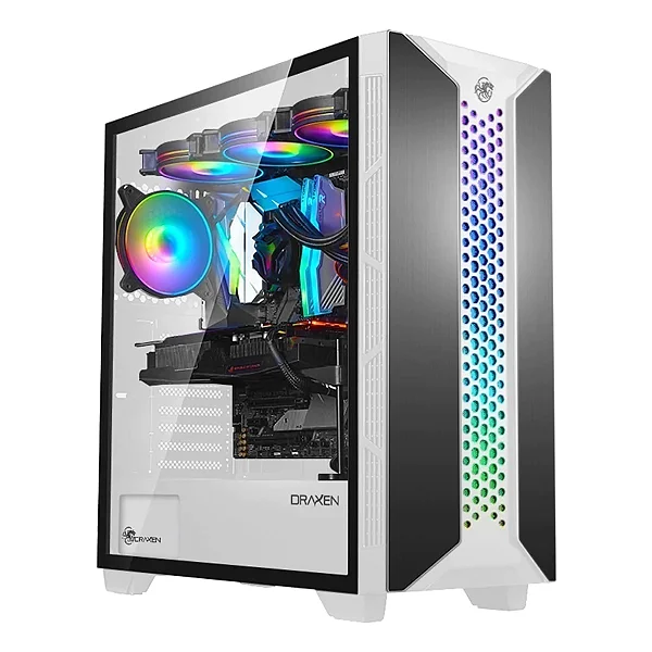 Gabinete Gamer Draxen Thalatha, Mid Tower, ARGB, Alumínio, Branco