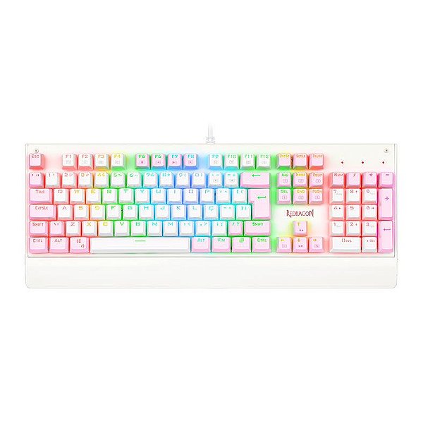Teclado Mecanico Redragon Kala, RGB, ABNT2, Switch Azul, Branco e Rosa, K557WP-RGB-PT-BLUE