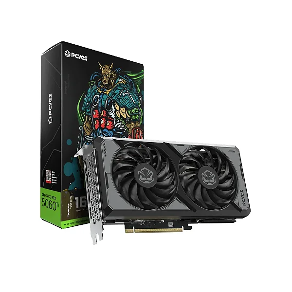 Placa De Vídeo PCyes Nvidia Geforce RTX 5060 Ti, 16gb, Gddr7, Dlss, Ray Tracing, PvRTX5060tib2f16g