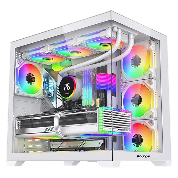 GABINETE GAMER ROUND5 GENOS WHITE (ATX / AQUARIO / FRONTAL VIDRO / SEM FAN)