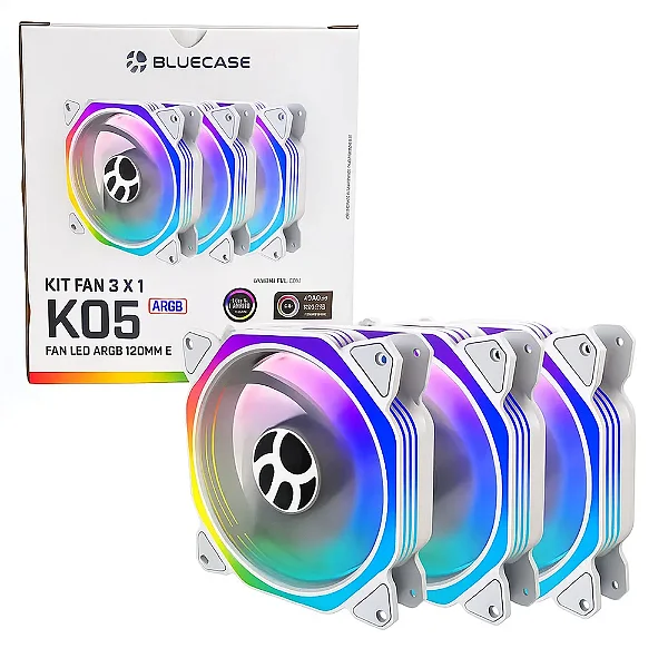 KIT FAN 3 UNIDADES BRANCO BLUECASE K05 ARGB