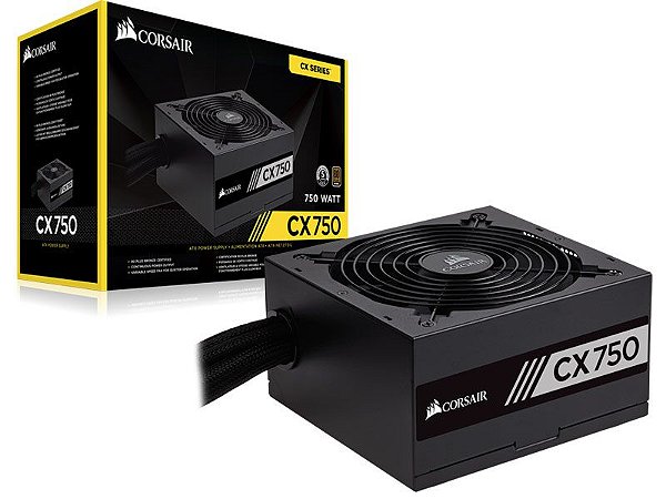 Fonte ATX 750 Watts Potência Real C/ PFC Ativo CORSAIR CX750 CP-9020123 - 80 PLUS Bronze