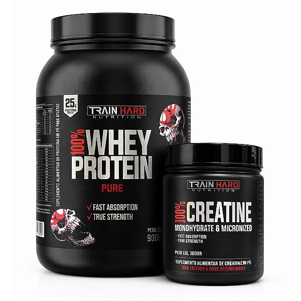 Combo 100% Whey Protein Pure 900g Mais Creatina 300g Pura - Train Hard Nutrition